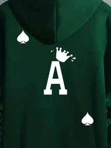 Nam Thả vai Dây rút Hoodie Với Chơi bài In - Màu xanh lá cây đậm - Xem 4