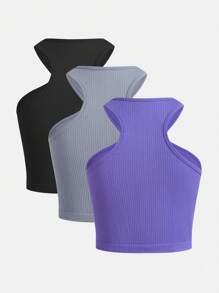 SHEIN Teen Girls' Seamless Gym Racerback Tank Top Set Of 3 - Multicolor - View 2