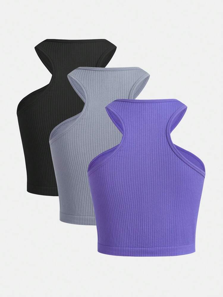 Teen Girls' Seamless Gym Racerback Tank Top Set Of 3