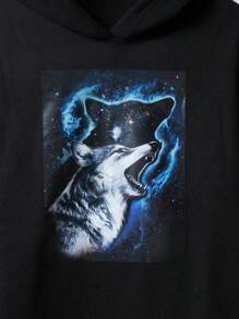 RueChic Men Wolf Print Hoodie & Sweatpants - Black - View 8