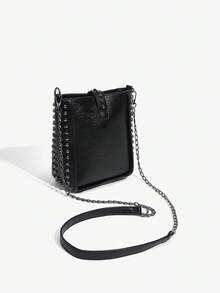 SHEIN ICON Metal Tassel Decor Motorcycle Style Rivet Crossbody Bag - Black - View 5