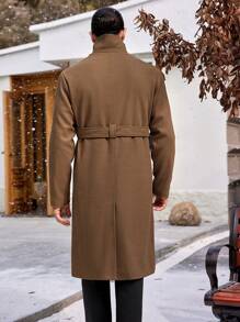 Manfinity Homme Men Lapel Neck Overcoat - Mocha Brown - View 2