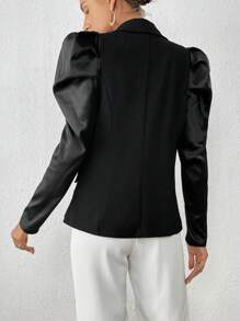 SHEIN Privé 女士折領泡泡袖雙排扣西裝外套 - 黑色 - 查看 5