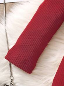 SHEIN Chica Joven Vestido de cuello alto ribete con fruncido sin cinturón - Burdeos - Ver 5