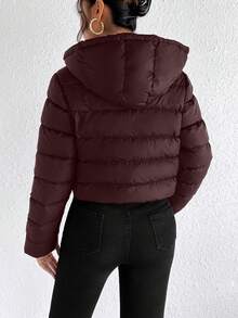 SHEIN Frenchy Áo khoác trùm đầu có dây rút có khóa kéo - Màu Đỏ Sâu - Xem 2