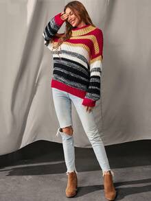 S BETRO Khối màu Áo cao cổ Thả vai Áo len - Nhiều màu - Xem 7