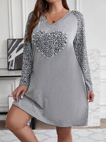 SHEIN LUNE 大尺碼豹紋v領連衣裙 - 彩色 - 查看 3