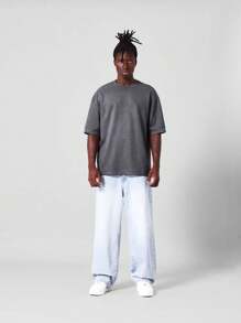 SUMWON 超大版型基本款 Suedette 短袖 T 恤 - 灰色 - 查看 3