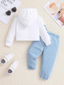 Baby Mädchen Lässig Boho Schmetterlings Grafiken Komfortables Hoodie in Weiß & Mom Jeans in voll-elastischer Taille Zwei Stück Set