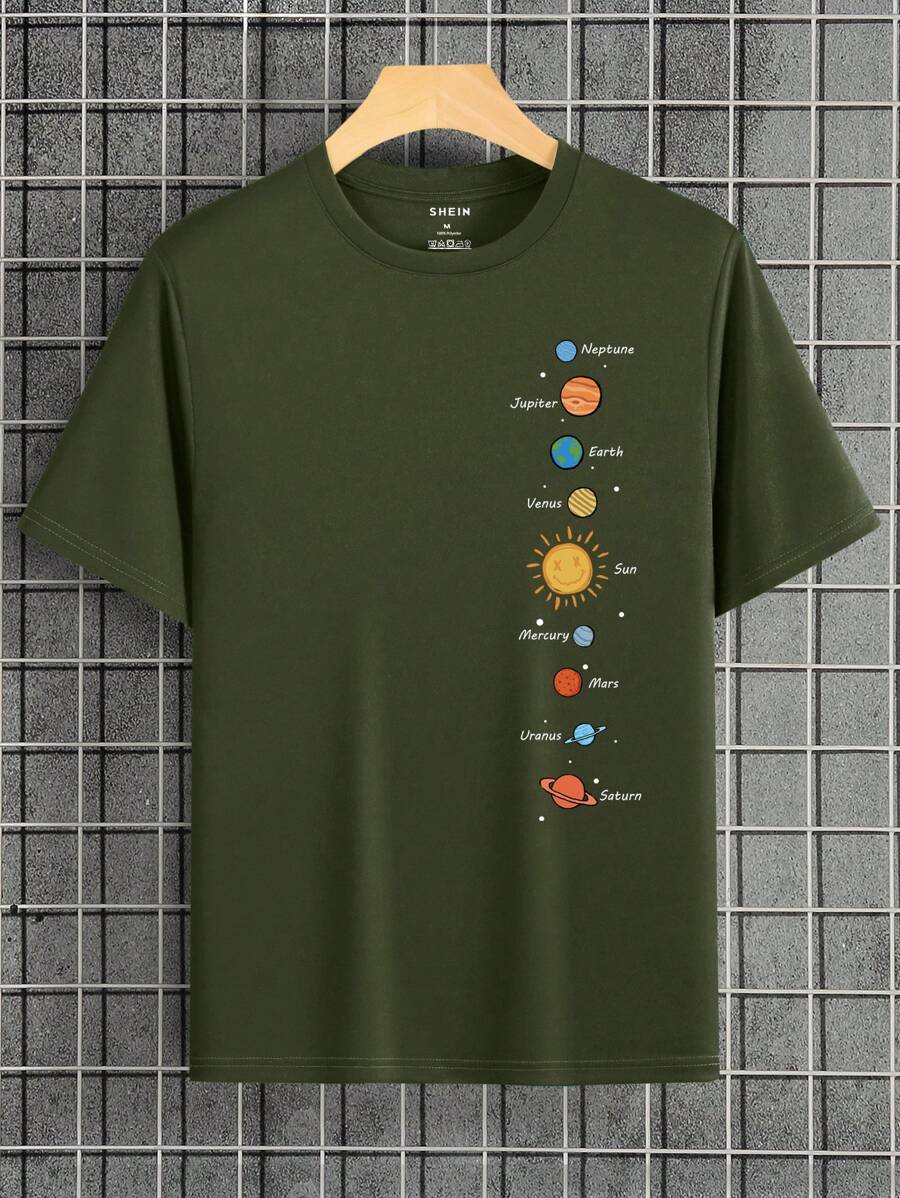 space planets graphic tee for men - Army Green - View 1