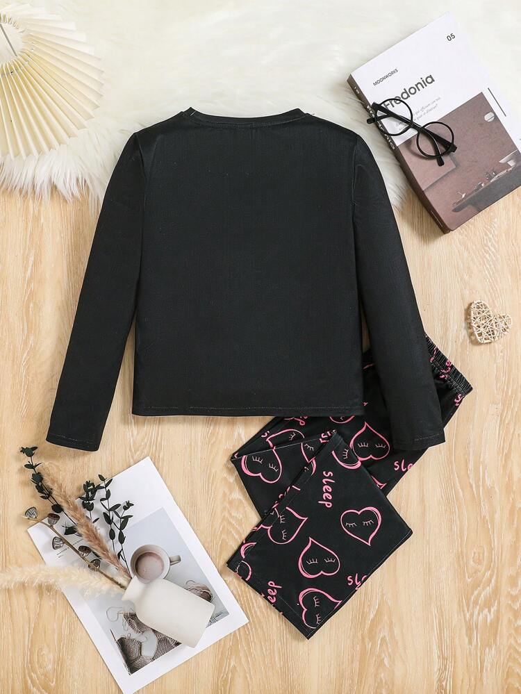 Heart & Letter Patterned Homewear Set, For Tween Girls