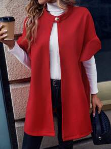 Chiquease Flounce Sleeve Single Button Overcoat - Red - View 1