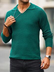 Manfinity Homme Männer Pullover mit Einfarbig Rippenstrick - Armeegrün - Übersicht 6