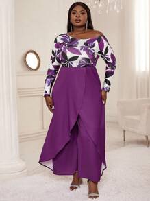 SHEIN Lady Hơn In hoa Cổ không đối xứng Bao bên Áo liền quần - Nhiều màu - Xem 4