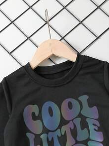 SHEIN Young Boy Reflective Slogan Graphic Sweatshirt & Sweatpants - Black - View 4