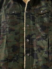 SHEIN Cottnline Men's Fleece Lined Green Denim Jacket - Multicolor - View 3