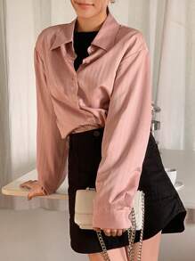 Dazy Star 純色坠肩钮扣前衬衫 - 粉色 - 查看 4