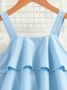 SHEIN Tween Girl Ruffle Casual Jumpsuit, & Versatile For Holiday & Everyday Wear, Spring & Summer - Blue - View 3