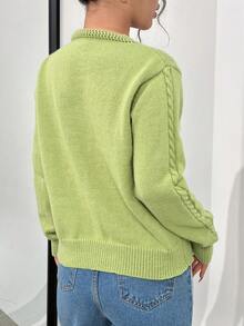 SHEIN Qutie Jersey oveja patrón tejido de cable - Verde - Ver 3