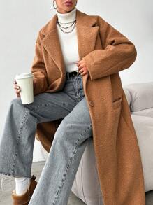 EURMUSE Lapel Neck Dual Pocket Drop Shoulder Overcoat - Camel - View 7