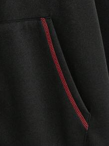 Manfinity Homme 男士大码拼接滾邊拉鏈連帽衫和運動褲 - 黑色 - 查看 5