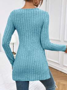 SHEIN Essnce Camiseta bajo con abertura tejido de canalé - Azul menta - Ver 2