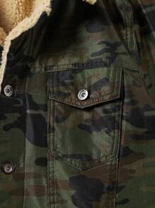 SHEIN Cottnline Men's Fleece Lined Green Denim Jacket - Multicolor - View 4