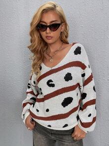 SHEIN Essnce 圖形圖案落肩袖套頭毛衣 - 灰色 - 查看 3