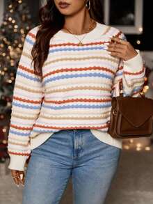 Calvaya Talla grande Jersey con patrón de rayas de manga raglán - Multicolor - Ver 6