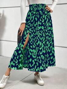 SHEIN Frenchy Váy xẻ cao họa tiết da báo cho nữ, váy dài, váy nữ, trang phục công sở thường ngày cho nữ, cổ điển, phụ nữ thanh lịch, phụ nữ thanh lịch, váy quần áo mùa thu cho nữ, trang phục dự tiệc trang phục giáng sinh trang phục hẹn hò trang phục dự tiệc trang phục halloween - màu xanh lá - Xem 4