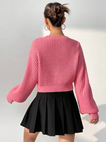 SHEIN Unity 素色落肩袖套頭毛衣 - 粉色 - 查看 2