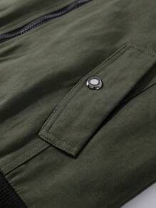 Manfinity Homme Áo khoác nam dài tay phối màu, kiểu dáng cargo, có khóa kéo, thích hợp cho mùa thu. - xanh quân đội - Xem 4