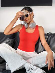 SHEIN Unity 休閒交叉純色女士背心 - 紅色 - 查看 4