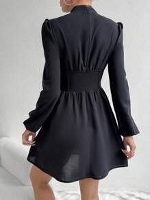 Zolique Cắt ra phía trước Tay áo lồng đèn Đầm - màu đen - Xem 3