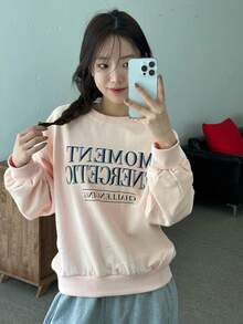 DAZY Của phụ nữ In thư Vòng cổ Áo nỉ - Hồng - Xem 4