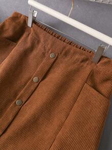 SHEIN Franclia Hơn Nút phía trước Vải to sợi Váy - màu nâu - Xem 5