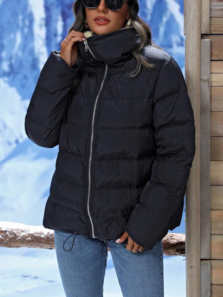 Women's Color Block Lapel Padded Padded Coat Clothes Winter