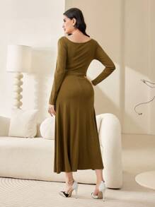 Modelyn 女裝純色百褶裙連身裙 - 綠色 - 查看 2