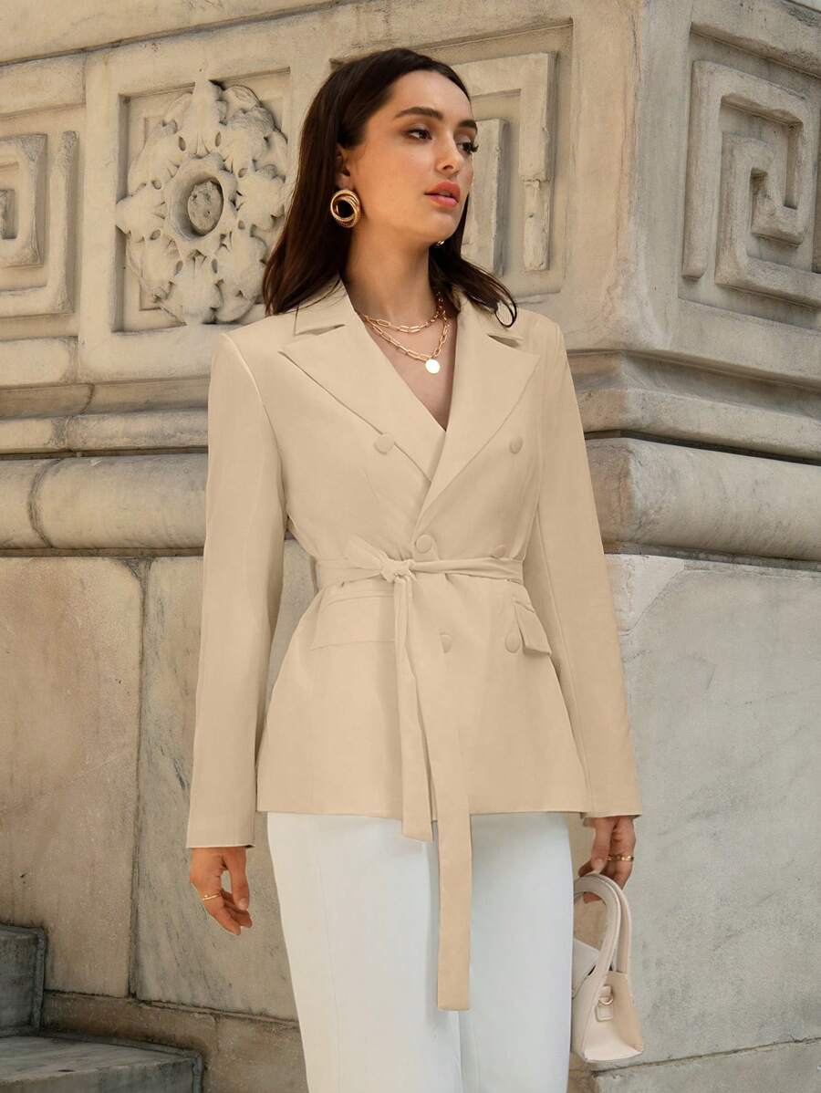 SHEIN Privé Cổ áo Thắt lưng Áo vest - Màu be - Xem 1