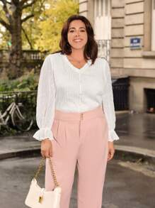 SHEIN Frenchy Plus Swiss Dot Flounce Sleeve Blouse - White - View 6