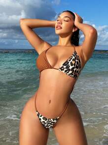 Swim SXY 1pc Women Leopard Print Patchwork One-Piece Swimsuit, Random Print Summer