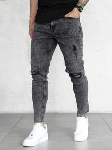 男士破洞抽鬚緊身牛仔褲