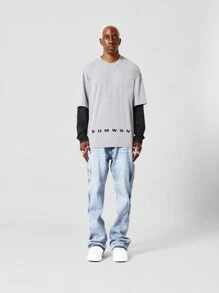 SUMWON Áo thun tay dài hai lớp - Xám - Xem 3