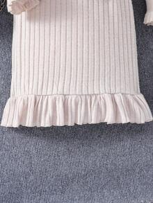 SHEIN Chica preadolescente Vestido con cinturón de manga amplia bajo con fruncido - Caqui - Ver 4