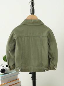 嬰兒男童1件撕裂翻蓋細節牛仔外套 - 軍綠色 - 查看 2