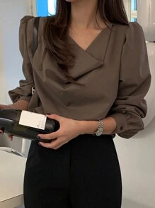 DAZY Của phụ nữ Ống tay áo Áo sơ mi - Màu nâu  Mocha - Xem 5