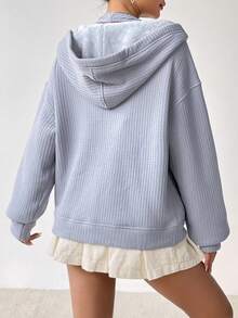 SHEIN EZwear 女士字母刺繡帽衫和露背上衣2件套裝 - 淺灰色 - 查看 2