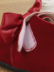 女孩秋天和冬天時尚紅色的絲絨復古基本學校靴子孩子們的可愛蝴蝶結嬰兒風格短靴 - 紅色 - 查看 3