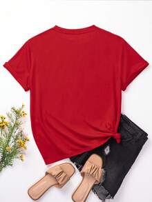 SHEIN LUNE Sunflower & Butterfly Print Tee - Red - View 2