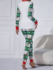 Christmas Print Tee & Pants Lounge Set - Green - View 2